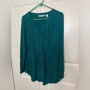 Lauren Conrad Green Polka Dot V Neck Long‎ Balloon Sleeve Blouse Women's XS NWT